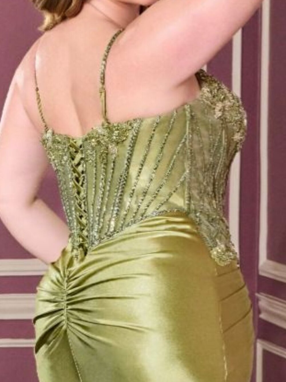 New Greenery Sheath Plus Size Beads Embellished Festive Evening Gown CDS556C - Picture 8 of 9